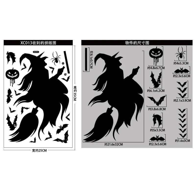 Rynx | Black Halloween Decoration Skeleton Hand Pumpkin Door Sticker Ghost Festival Party Decor Grinning Mouth Wall Sticker Happy Halloween
