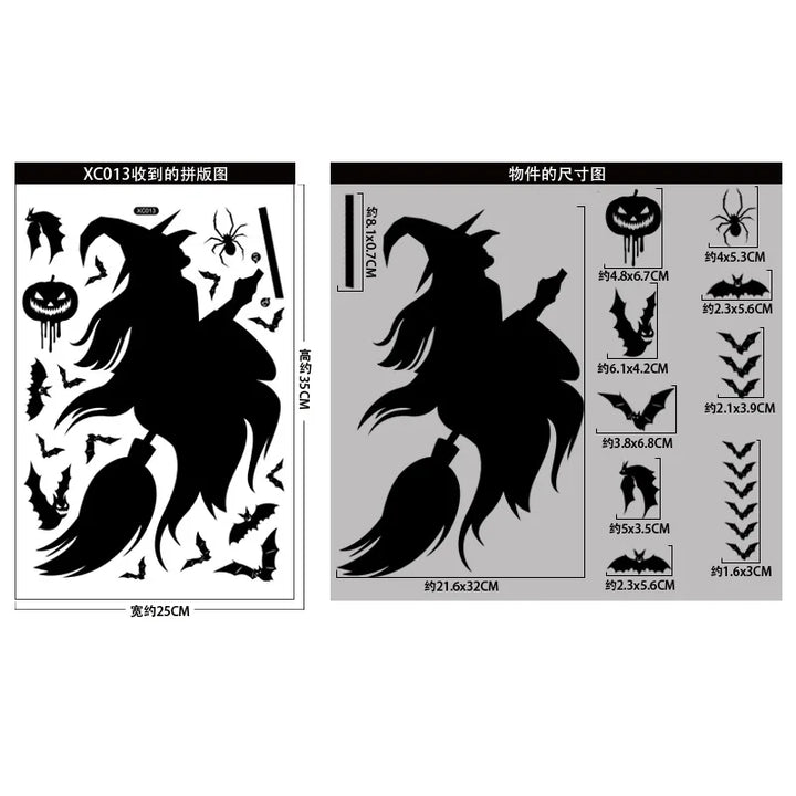 Rynx | Black Halloween Decoration Skeleton Hand Pumpkin Door Sticker Ghost Festival Party Decor Grinning Mouth Wall Sticker Happy Halloween