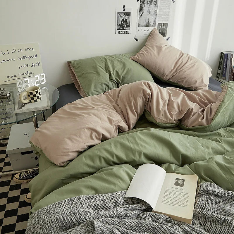 Rynx | Bedding set in double style color washed cotton bed sheet duvet cover 3-piece set bedspread set queen king size