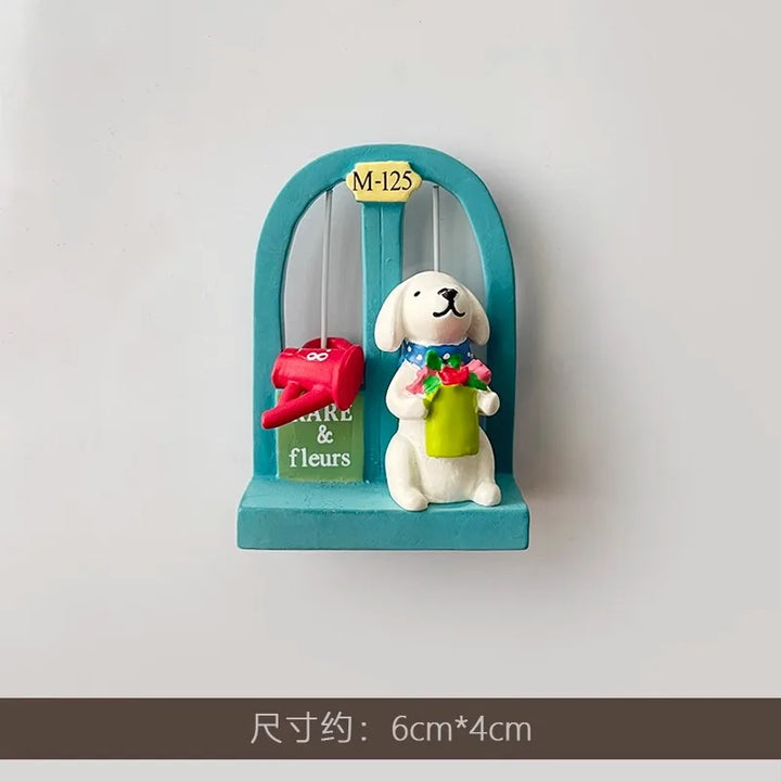 Rynx | 3D Refrigerator Magnet Puppy Cartoon Cat and Dog Refrigerator Sticker Anti-theft Entrance Door Decorative Magnetic Creative Message