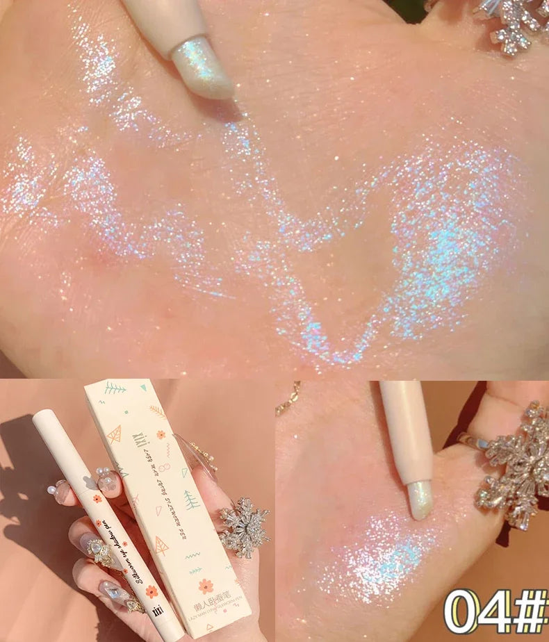 Lisslune | Glitzer Seidenraupen Augenbrauen Liner Bleistift Aufheller Blau Gold Silber Augen-Makeup Stift Langanhaltendes Glänzendes Augen-Make-up Kosmetik