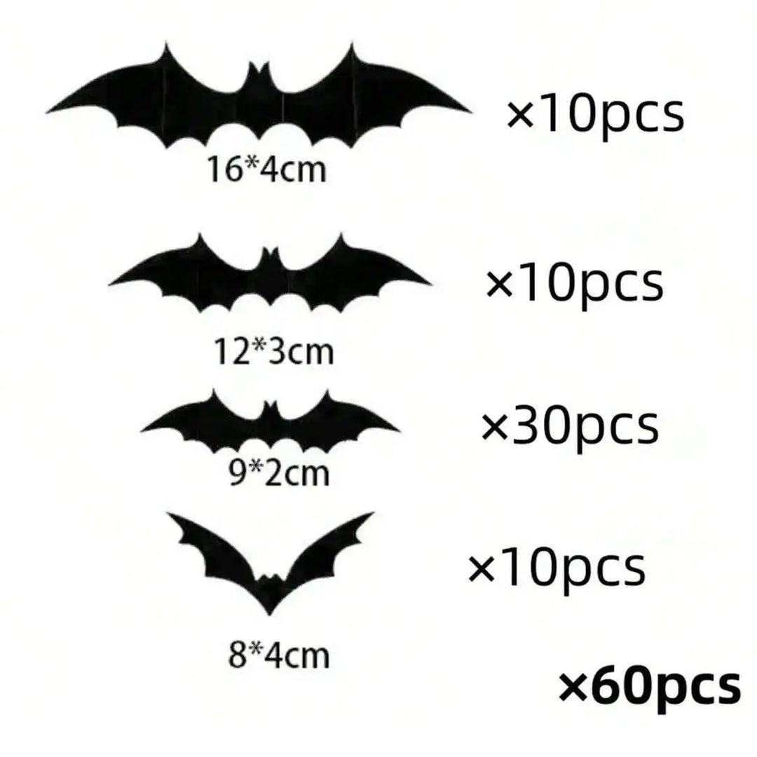 Rynx | 60 pieces 3D waterproof black bats wall decoration Halloween decoration