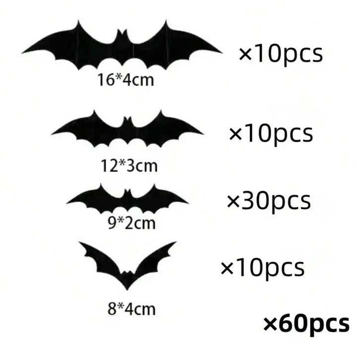 Rynx | 60 pieces 3D waterproof black bats wall decoration Halloween decoration