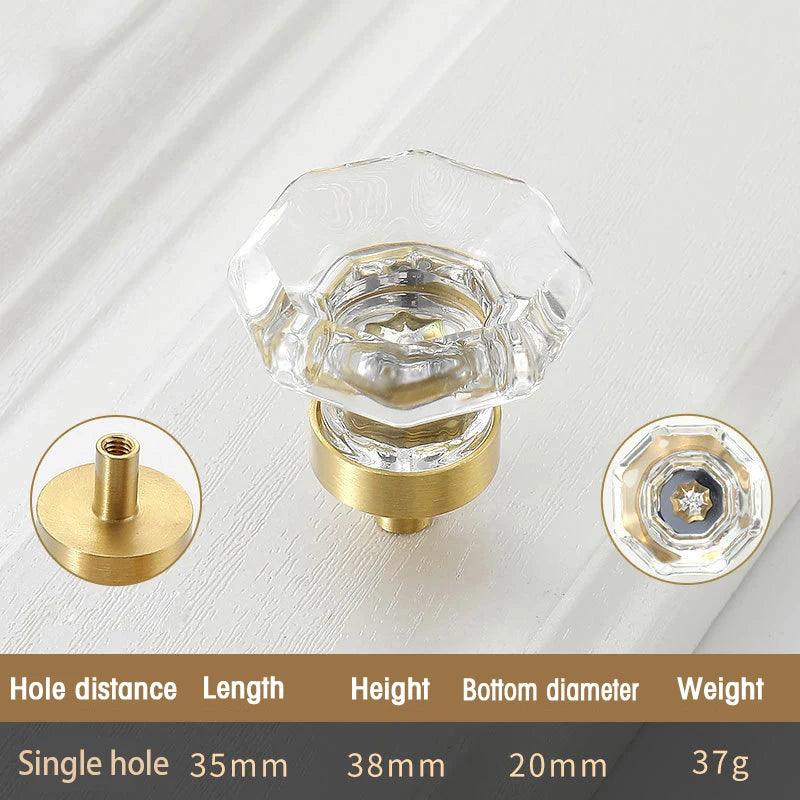 Lisslune | Chic Gold-Base Crystal Glass Knobs for Stylish Kitchen Cabinets and Furniture