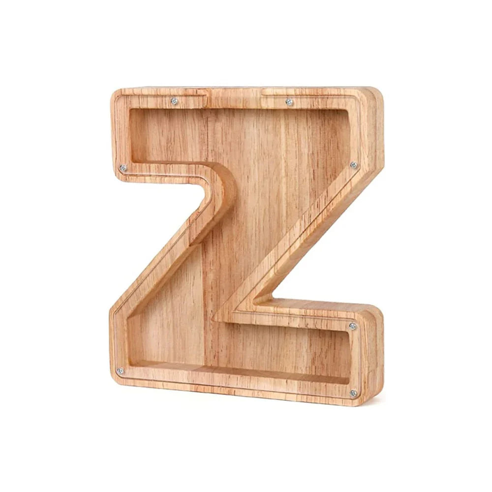Lisslune | Wooden Alphabet Piggy Bank with Transparent Viewing Window for Stylish Saving