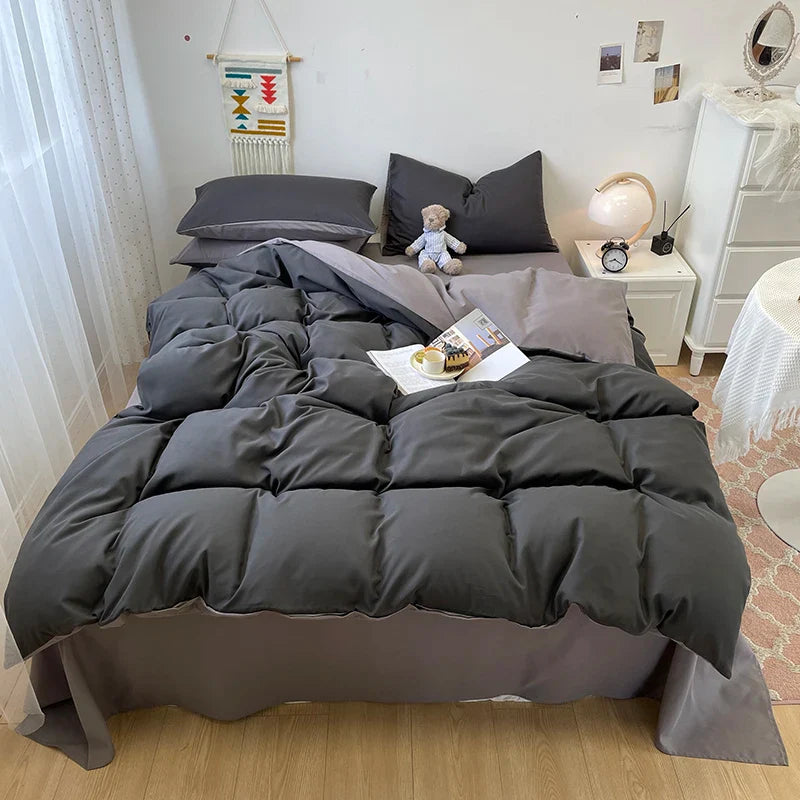 Rynx | Black Bedding Set Soft Bedding Washable Cotton Duvet Cover Pillowcase and Bed Sheet bedding set Home Bedding