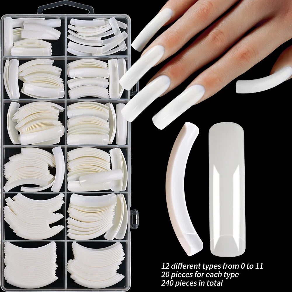 Rynx | 240PC Hawk Curve Long Square Plastic Nails 12 Size XXL Extra Deep Curve Full Cover Acrylic Artificial Tips Eagle Claw Nail Extension Tip