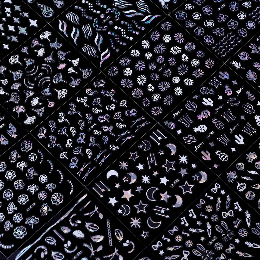 Rynx | 30 pieces laser nail stickers heart moon butterfly 3D nail stickers slider self-adhesive holographic nail art decoration manicure decor