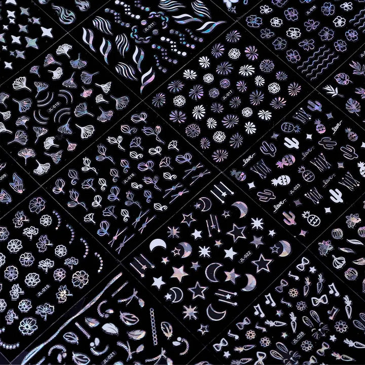 Rynx | 30 pieces laser nail stickers heart moon butterfly 3D nail stickers slider self-adhesive holographic nail art decoration manicure decor