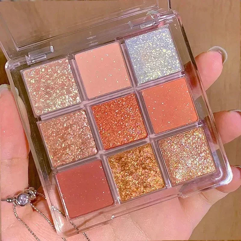 Rynx | 9 Colors Chocolate Eyes Makeup Palette Pearl Matte Earth Tone Eyeshadow Palette Glittering Sequin Eye Pigments Long Lasting Makeup