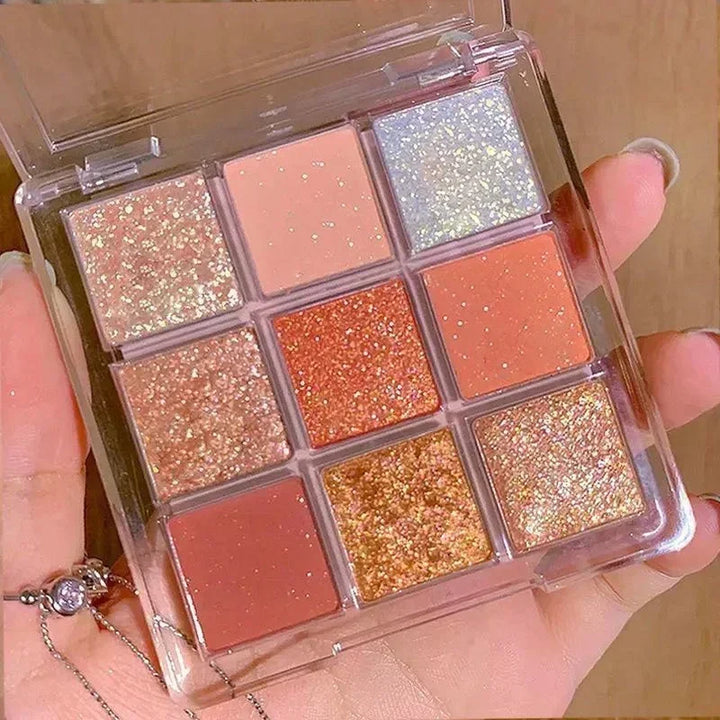 Rynx | 9 Colors Chocolate Eyes Makeup Palette Pearl Matte Earth Tone Eyeshadow Palette Glittering Sequin Eye Pigments Long Lasting Makeup