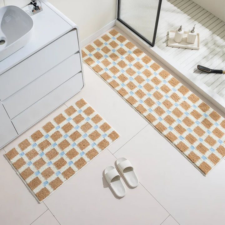 Rynx | Geometric Tuffing Grid Bathroom Mat Long Living Room Rug Bath Mat Bedside Runner Soft Bedroom Floor Cushion Aesthetic Home Decor
