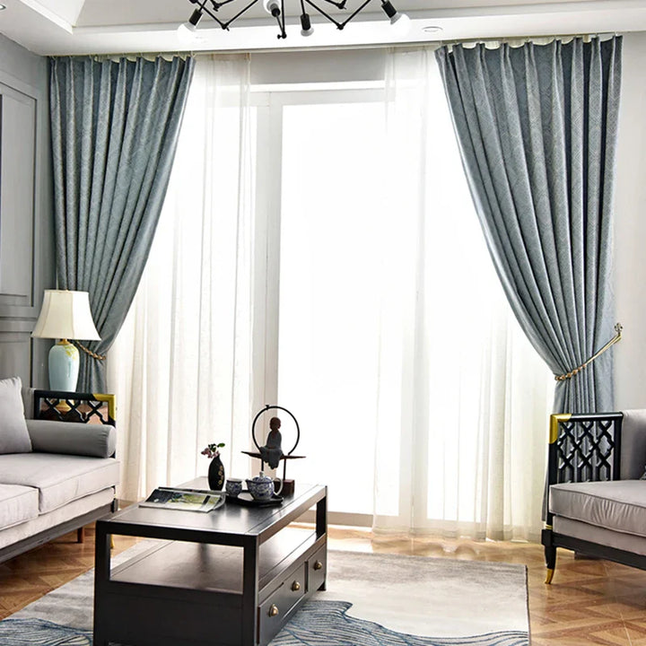Rynx | Blue Luxury Living Room Jacquard Curtains Ornate Pattern Bedroom Curtain Blackout Curtains Balcony Thick Chenille Curtain шторы