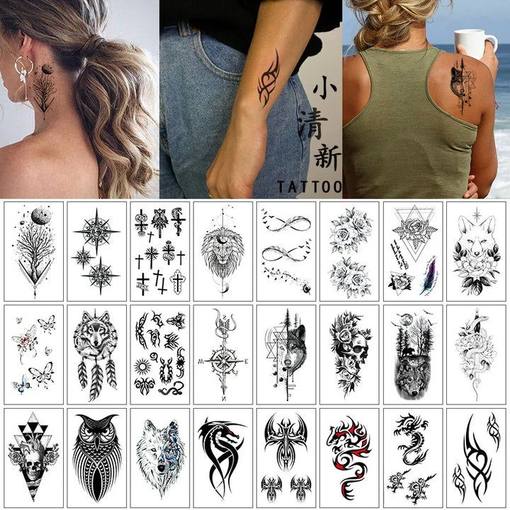 Rynx | New Temporary Tattoo Stickers Sexy Totem Butterfly Dreamcatcher Transfer Flash Tattoo Women Neck Hand Body Art Artificial Tattoos Men