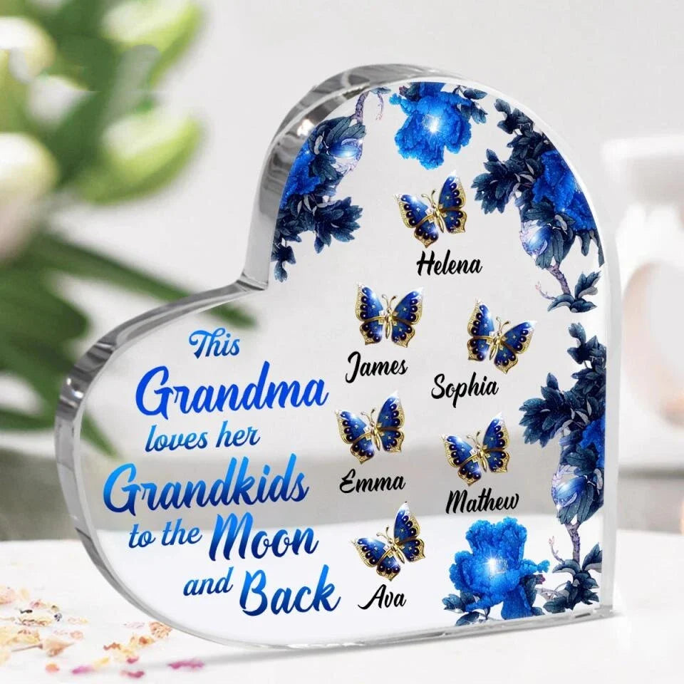Rynx | Hand print grandmother print acrylic heart plaque grandmother birthday gifts son for grandmother keepsake bedroom table desk decor