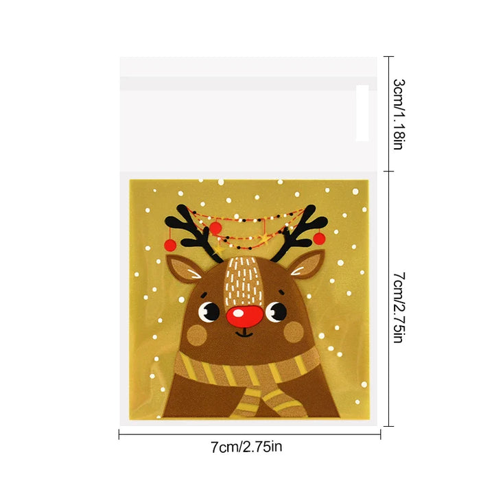 Rynx 100 pcs Christmas Cookie Bonbon Bags Santa Claus Plastic Cookie Gift Packaging Bags Xmas Party Decoration Supplies New Year 2025