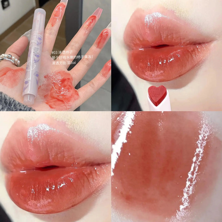 Rynx | Jelly Tint Mirror Lipstick Lip Gloss Non-sticky Cup Mirror Lip Color Heart-shaped Lipstick Moisturizing Lip Gloss Long-lasting