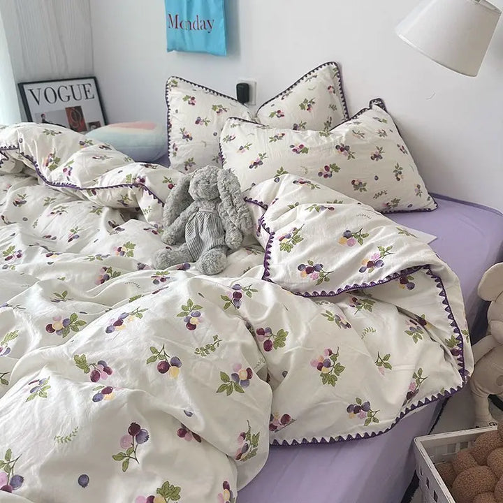 Rynx | Bedding Set Double-Layered Yarn INS Girl Mushroom Soft Washed Cotton Duvet Cover Queen King Size Bedding Pillowcase Bed Sheet