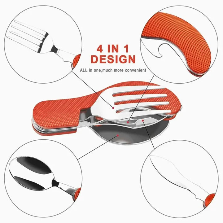 Rynx | 1 Set collapsible camping cutlery - multifunctional knife, fork, spoon combo for outdoor activities camping picnic travel
