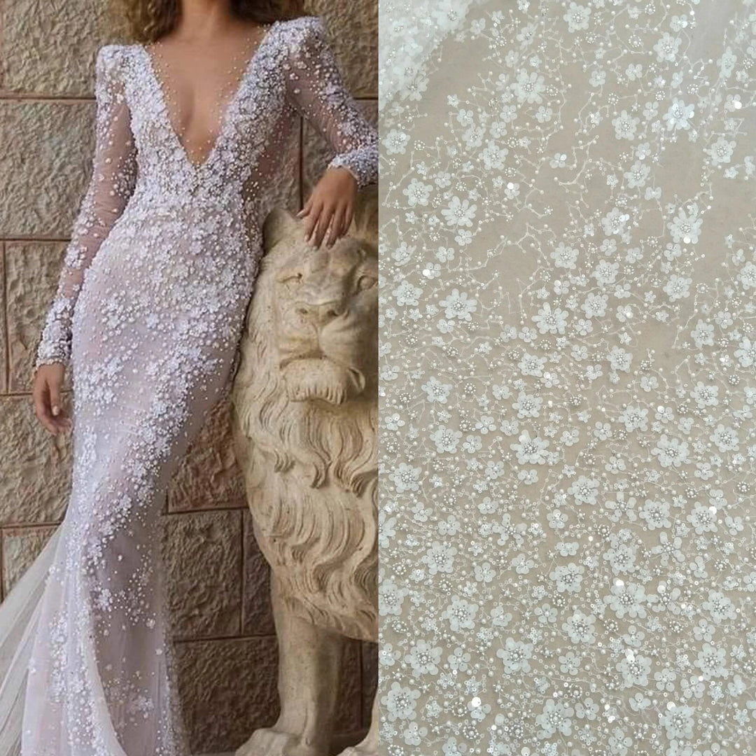 Lisslune | Exquisite Hot Beaded Lace for Bridal Fashion - 51 inches wide, sold by the yard