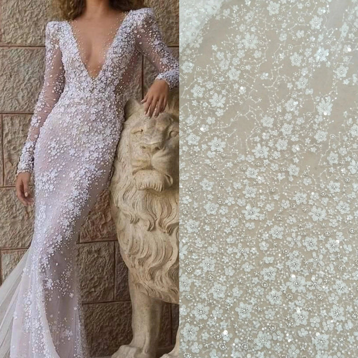 Lisslune | Exquisite Hot Beaded Lace for Bridal Fashion - 51 inches wide, sold by the yard