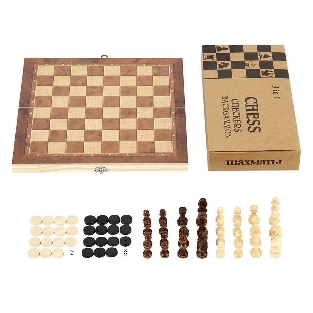 Rynx | 3 in 1 foldable international chess, foldable wooden portable chess game board, wooden chessboard for adults premium gift