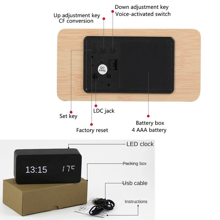 Lisslune | Wood LED Smart Alarm Clock for Bedroom