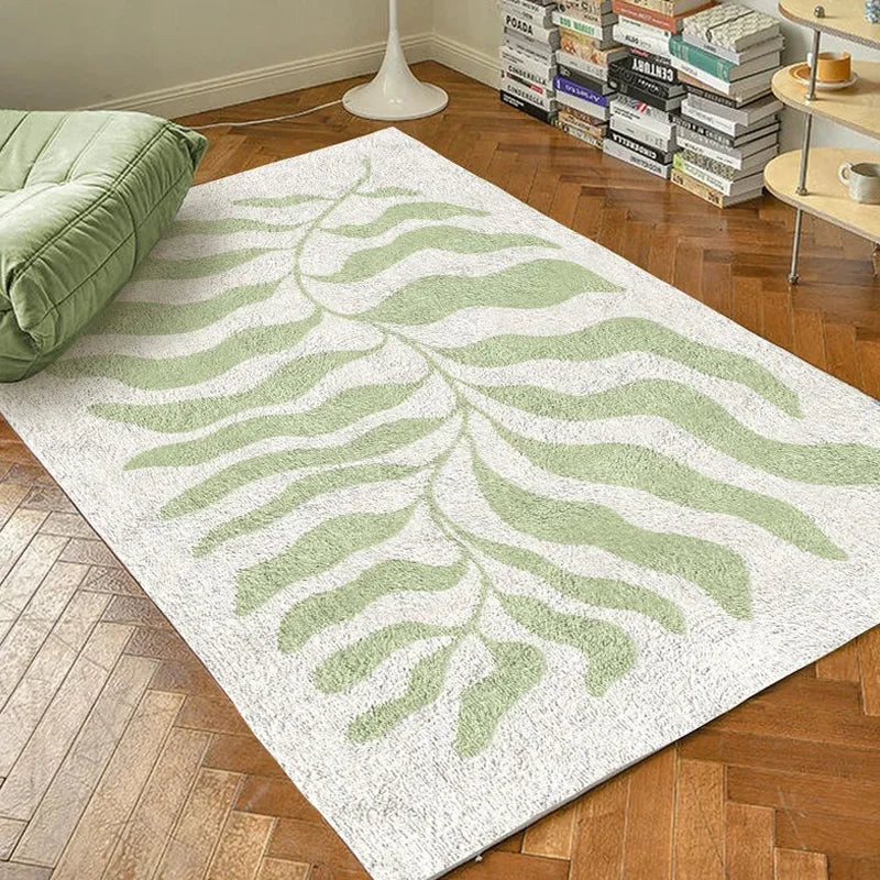 Rynx | Matisse Leaf Living Room Oversized Rugs Minimalist Bedroom Rug Modern Grass Green Blue Rug Fluffy Soft Home Dedicated Rugs