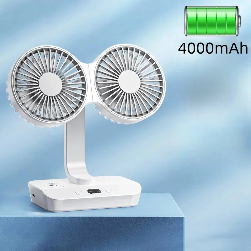 Lisslune | Adjustable Double-Head Portable Table Fan Night Lamp