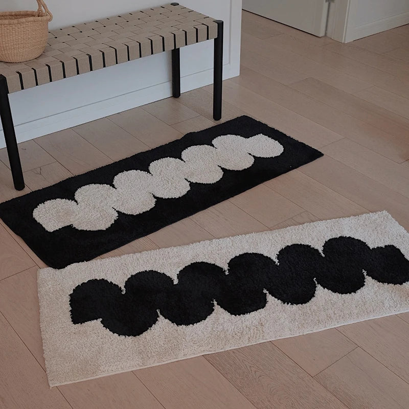 Rynx | Black White Tufte Rug Nightstand Rug Soft Geometric Bath Mat Bedroom Rug Dressing Mat Floor Pad Neat Aesthetic Home Decor