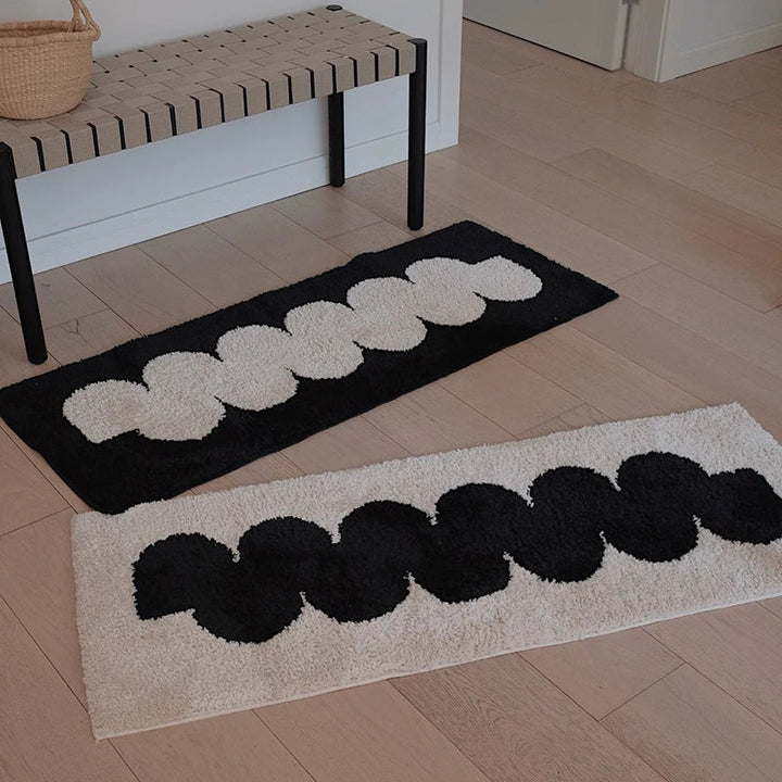Rynx | Black White Tufte Rug Nightstand Rug Soft Geometric Bath Mat Bedroom Rug Dressing Mat Floor Pad Neat Aesthetic Home Decor
