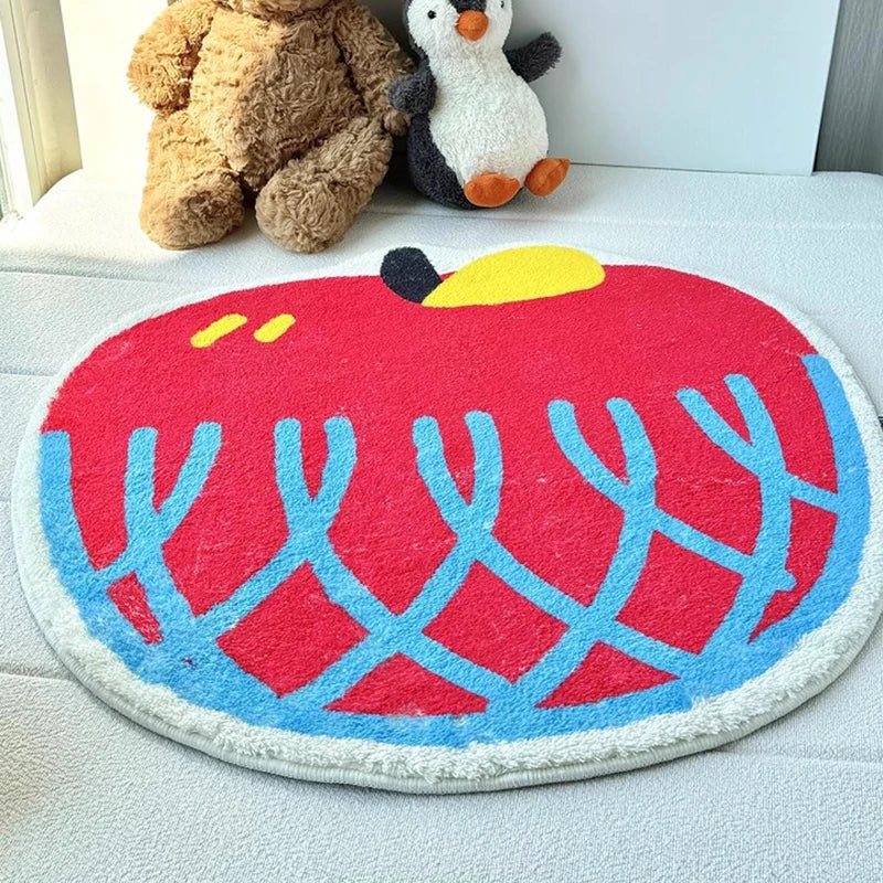 Rynx | Cute Print Fruit Bedroom Rug Cartoon Apple Peach Night Mat Soft Living Room Carpet Area Floor Pet Mat Aesthetic Home Decor