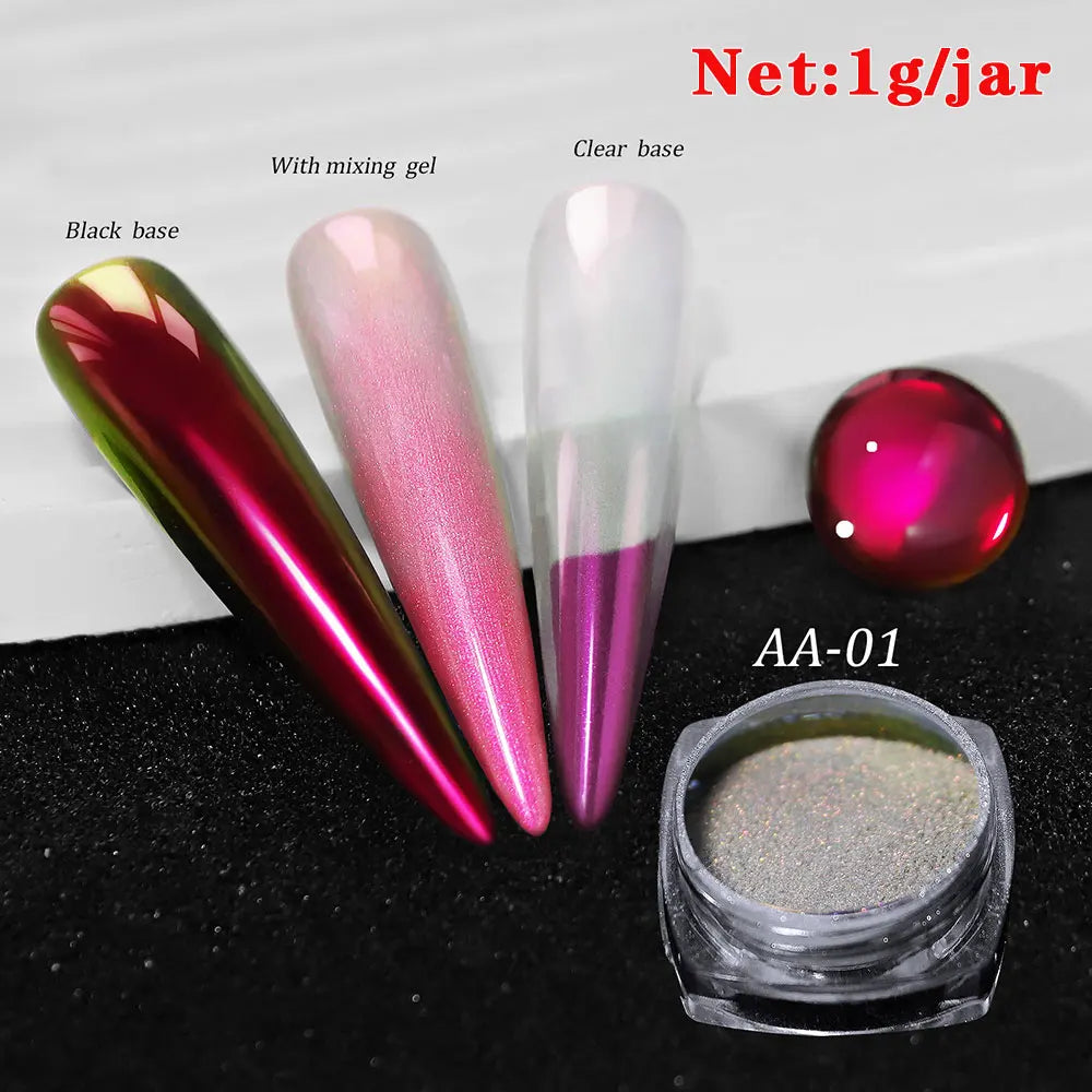 Rynx | 1jar Chrome Chameleon Aurora Nail Powder Metallic Effect Nail Glitter Pigment Mirror Nail Rubbing Dust Gel Nail Polish Accessories