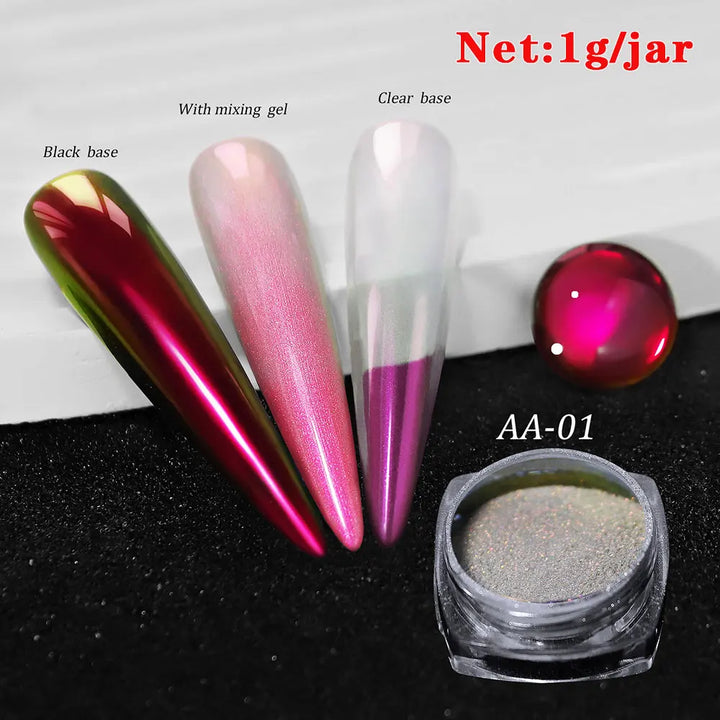 Rynx | 1jar Chrome Chameleon Aurora Nail Powder Metallic Effect Nail Glitter Pigment Mirror Nail Rubbing Dust Gel Nail Polish Accessories