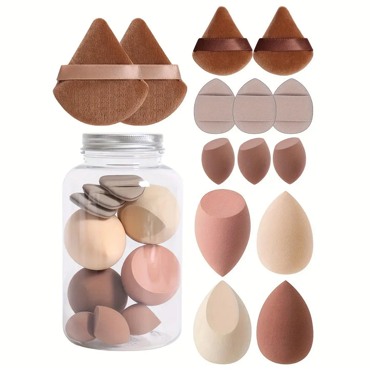 Rynx | 14pc Beauty Eggs Makeup Sponge Set with Storage Glass Velvet Beauty Blender Makeup Sponge Finger Puff Foundation Cosmetic Puffs