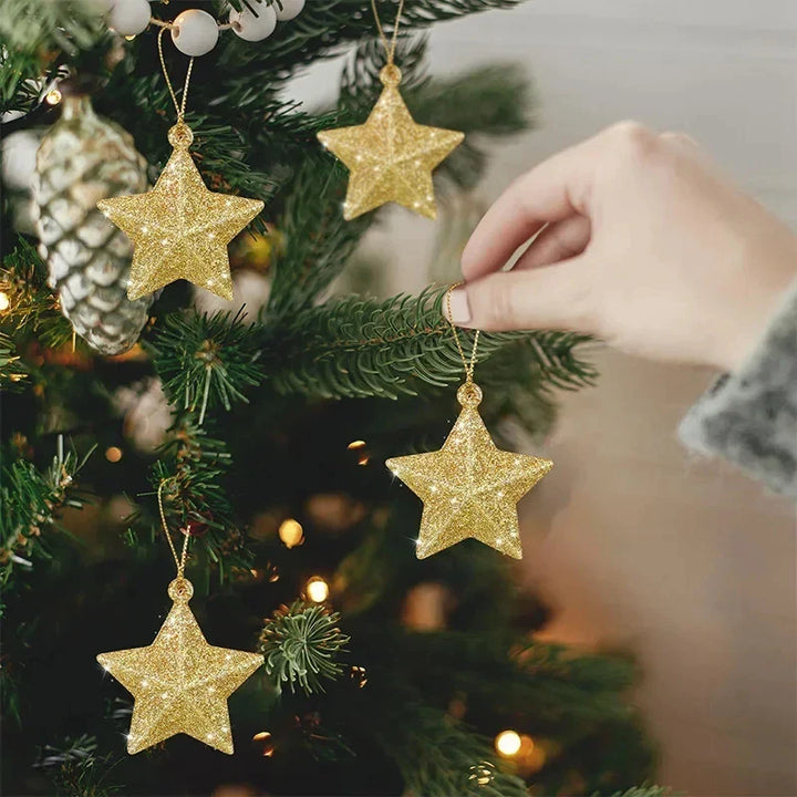 Rynx Gold Glitter Star Ornaments Christmas Tree Hanging Pendants Christmas Decorations for Home Navidad New Year Party DIY Gift