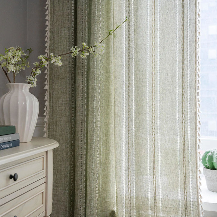 Rynx Cotton-Linen Blend Curtains Street Bags Shadow Curtain Tassel for Kitchen Bedroom Living Room Bay Window Closet Curtain