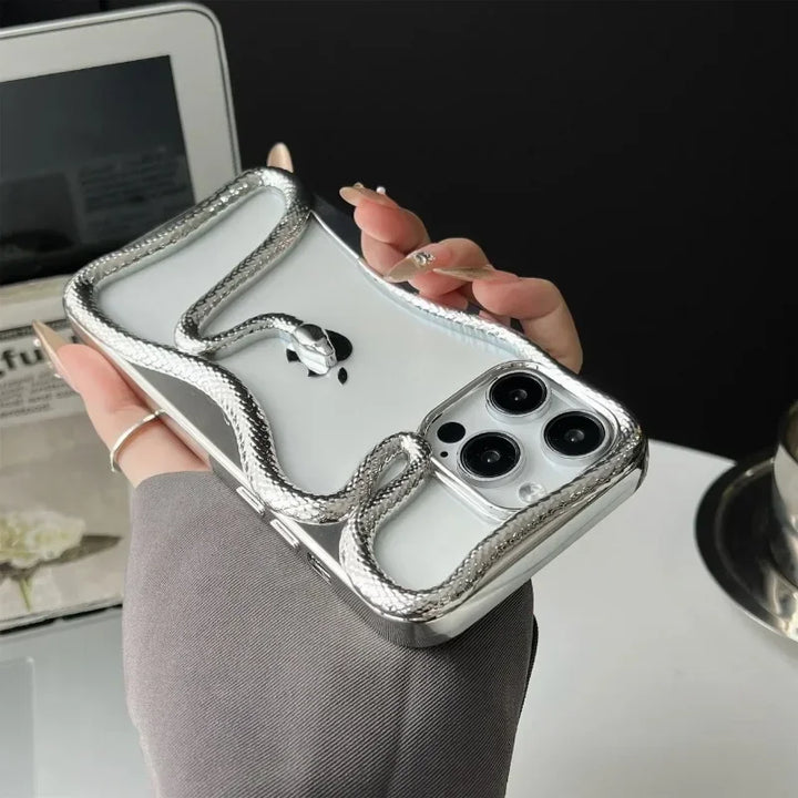 Lisslune | Plating Weicher Gummi Rahmen Hohler Schlange Handyhülle Für iPhone 11 12 13 14 15 16 Pro Max Objektivschutz Unregelmäßige Stoßfeste Hülle
