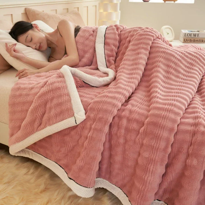 Rynx Artificial Rabbit Plush Autumn Winter Warm Blanket Striped Fluffy Warmth Sofa Blankets Soft Absorbent Breathable Nap Blanket