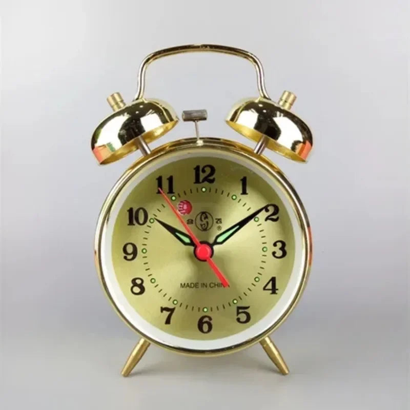 Rynx | Metal Mechanical Alarm Clock Creative Desk Nightstand Table Clock Alarm Bedroom Decoration Accessories Battery Operated
