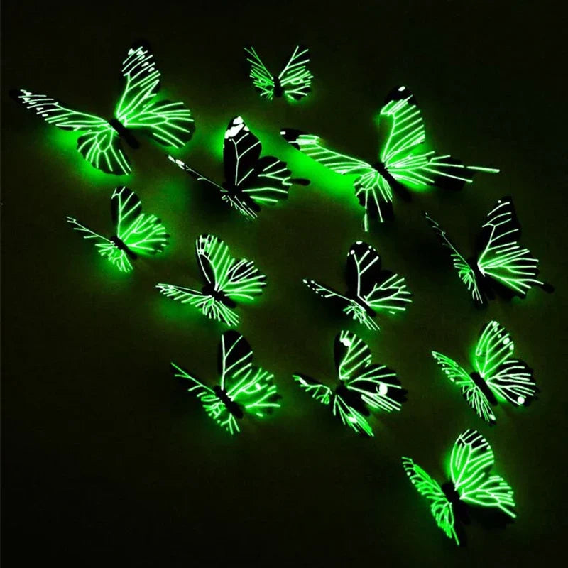 Rynx New 12Pcs Fashion 3D Glowing Butterfly Creative Wall Stickers For DIY Wall Stickers Modern Wall Art Home Decor DIY Gift