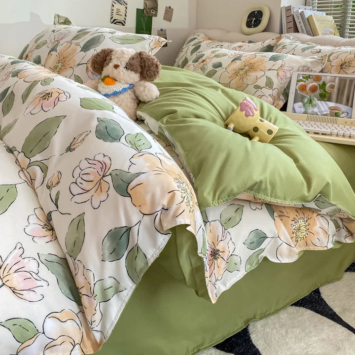 Rynx | Vintage Floral Duvet Cover Set, 3-piece Botanical Bedding Garden Style Flower Reversible Duvet Covers Luxury Soft Breathable