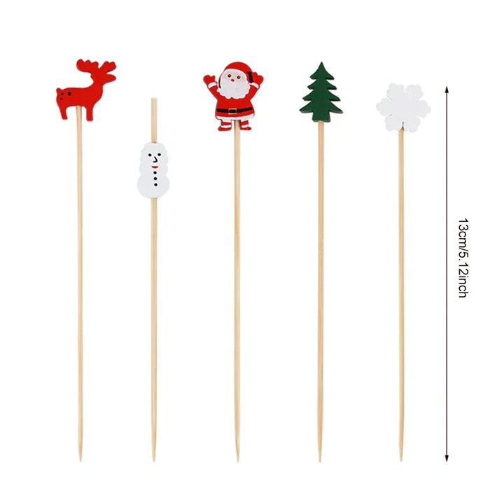 Rynx 50/100pcs Christmas buffet fruit food skewers cocktail picks cupcake toppers 2024 Christmas party decoration supplies New Year 2025