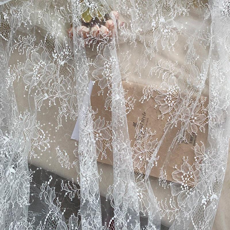 Lisslune | Ivory Sequined Chantilly Lace - 130 cm wide, available per yard