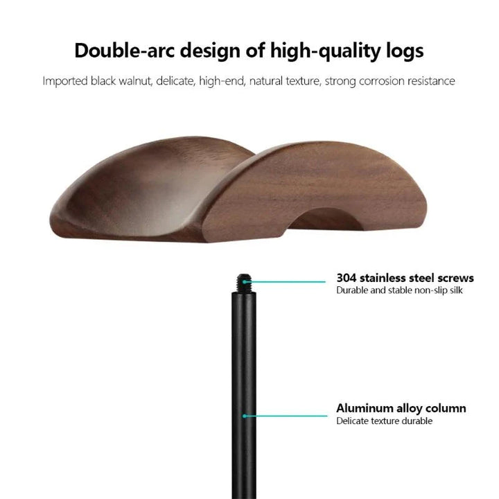 Lisslune | Stylish Walnut & Aluminum Alloy Headphone Stand - Modern Minimalist Earbud Holder for Desk Organization