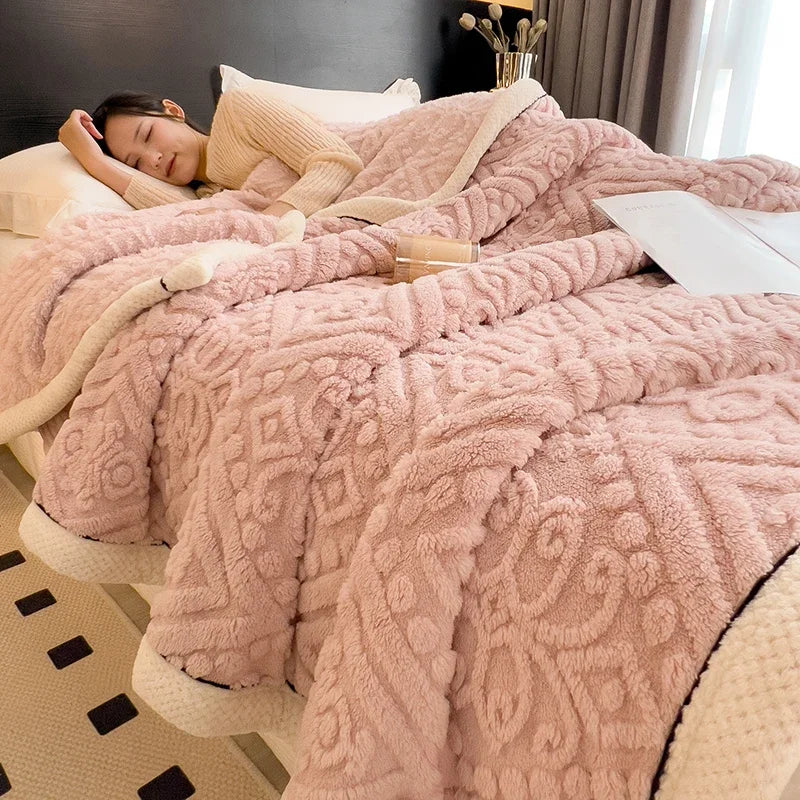 Rynx New European Style Checkered Velvet Warm Blanket for Bed Soft Fluffy Sofa Cover Blanket Super Warm Autumn Winter Throw Blanket