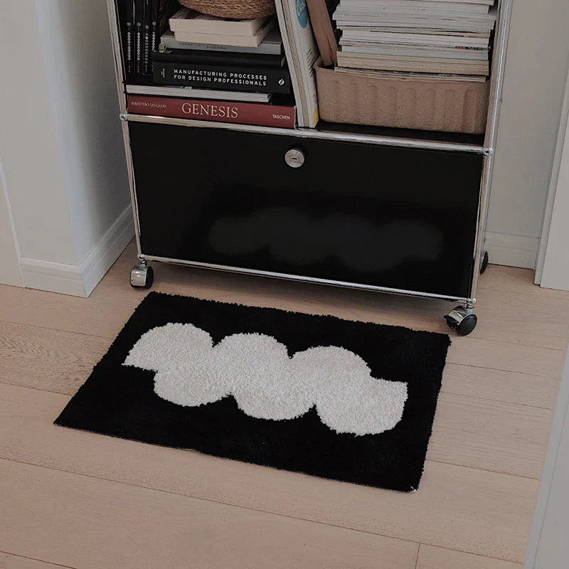 Rynx | Black White Tufte Rug Nightstand Rug Soft Geometric Bath Mat Bedroom Rug Dressing Mat Floor Pad Neat Aesthetic Home Decor