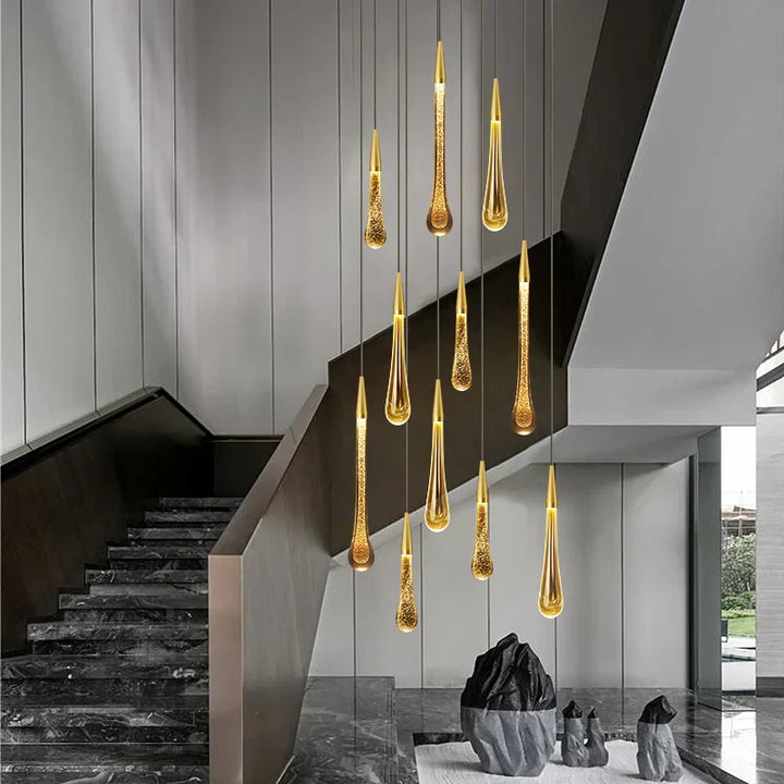 Lisslune | Crystal LED Pendant Lights: Perfect for Bedrooms, Dining Rooms, Bar - Water Droplet Chandelier, Stair Lamp for Interior Decoration