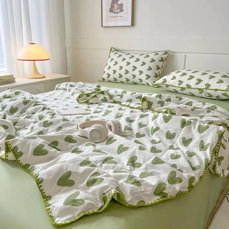 Rynx Summer Quilt Cotton Floral French Style Double Climate Quilt, Double Layer Summer Blanket Comforter Duvet