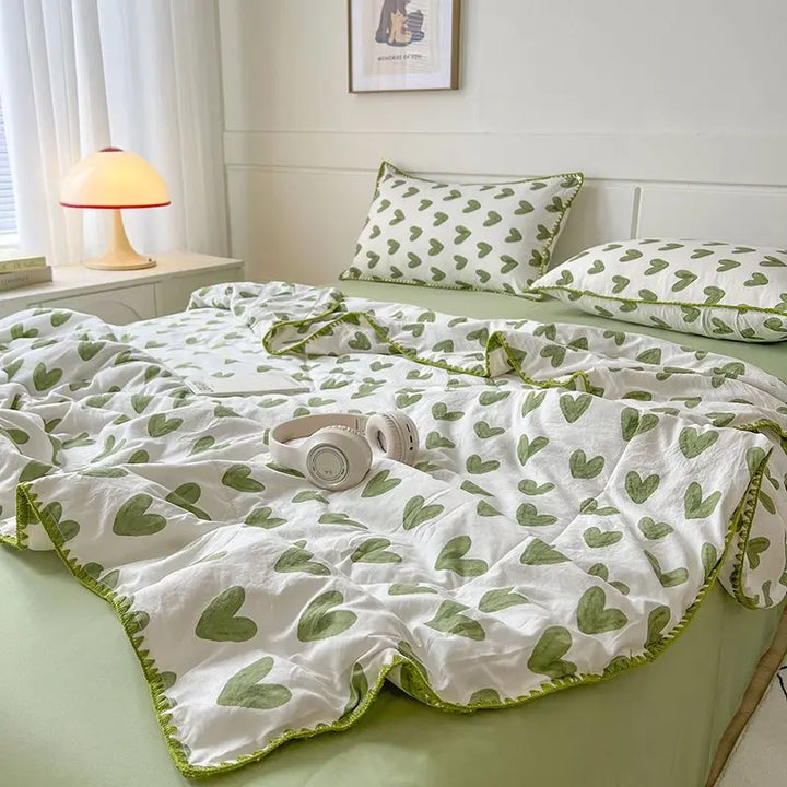 Rynx Summer Quilt Cotton Floral French Style Double Climate Quilt, Double Layer Summer Blanket Comforter Duvet